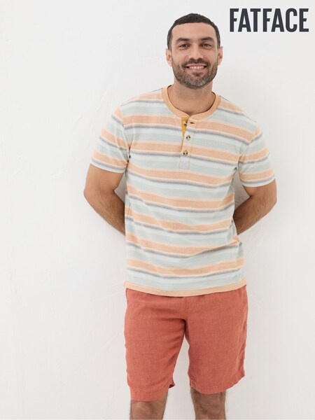 FatFace Orange Trescowe Textured Stripe Henley T-Shirt (B17092) | £22