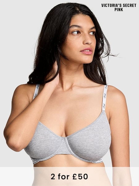 Victoria's Secret PINK Grey Heather Cotton Logo Unlined Scoop Bra (B17120) | £25