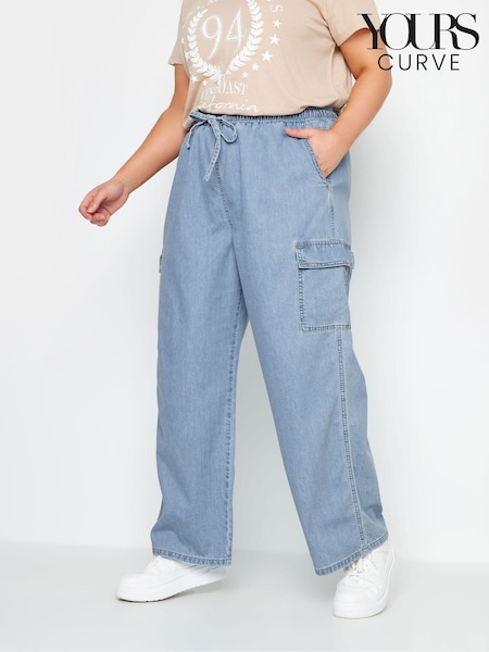 Yours Curve Blue Wide Leg Cargo Jeans (B17247) | £34