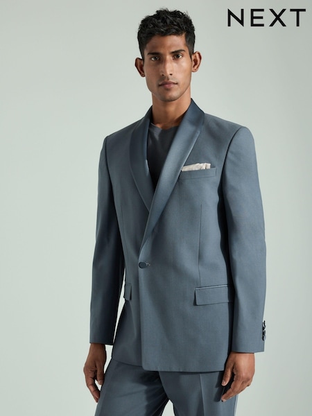Mid Blue Slim Fit Shawl Lapel Tuxedo Suit Jacket (B17416) | £79