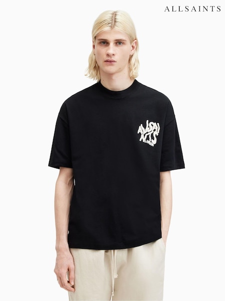 All Saints Washed Black Orlando Oversized Short Sleeve Crew Neck T-Shirt (B17570) | £55