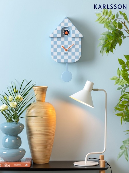 Karlsson Soft Blue Modern Cuckoo Checker ABS Wall Clock (B17684) | £77