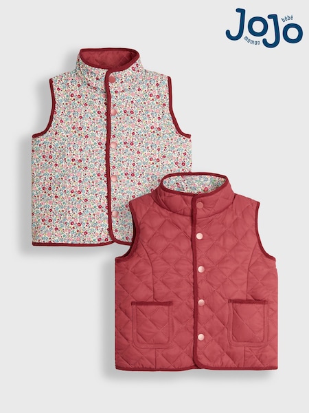 JoJo Maman Bébé Pink Reversible Quilted Gilet (B17846) | £33 - £37