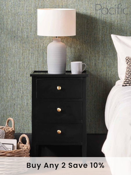 Pacific Satin Black Pine Wood 3 Drawer Bedside Unit (B17874) | £165