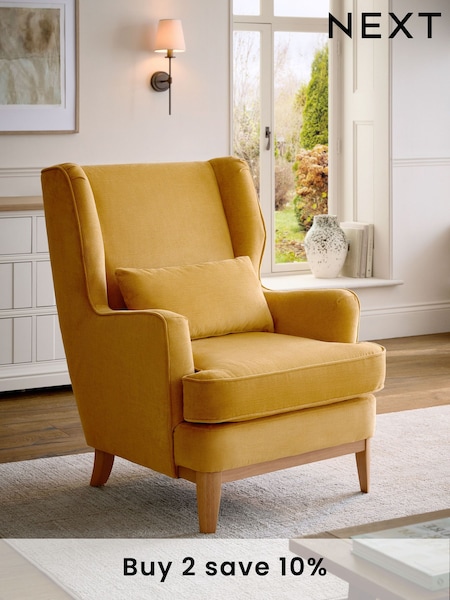 Fine Chenille Ochre Yellow Elswick Highback Armchair (B17962) | £425