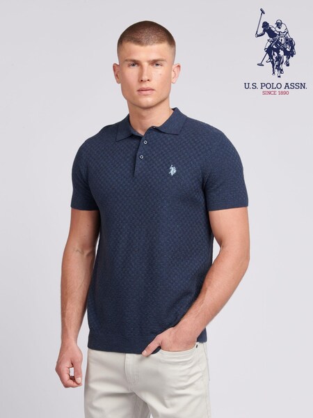 U.S. Polo Assn. Blue Mens Regular Fit Texture Knit Polo Shirt (B20050) | £70