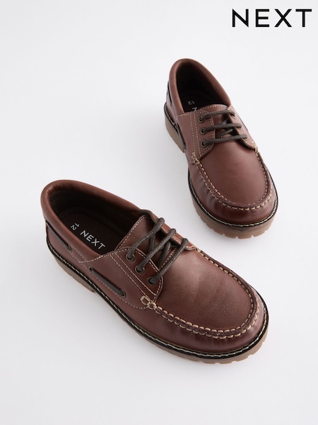 Chocolate Brown Leather Boat Shoes (B20224) | £32 - £39