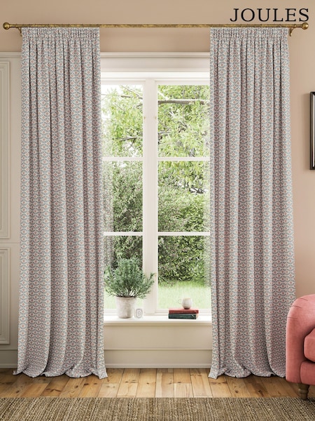 Joules Blue/Creme Floral Foulard Lined Pencil Pleat Pencil Pleat Curtains (B20545) | £70 - £110
