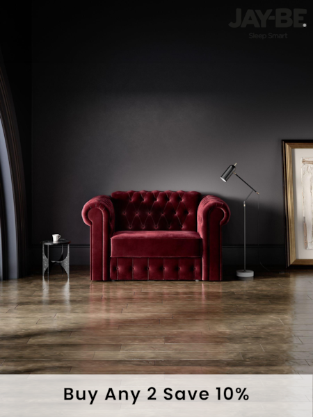 Jay-Be Luxe Velvet Shiraz Red Chesterfield Snuggle Sofa Bed (B20573) | £2,710
