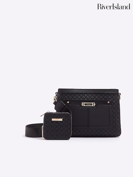 River Island Black Monogram Tri Comp Cross-Body Bag (B20731) | £38
