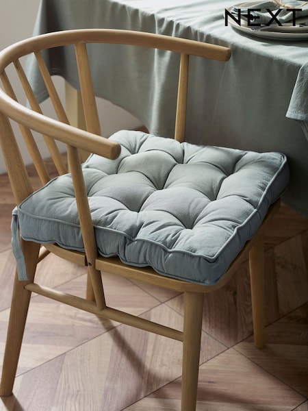Sage Green Linen Look Padded 100% Cotton Dining Chair Seat Cushions (B20784) | £16