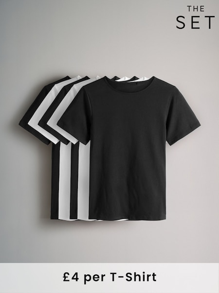 The Set White/Black Short Sleeve 5 Pack Fitted Crew Neck T-Shirts (B20989) | £20