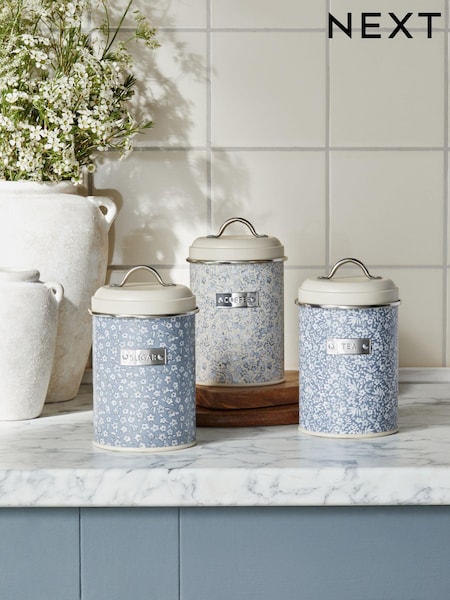 Set of 3 Blue Cordelia Ditsy Floral Storage Tins (B21046) | £26