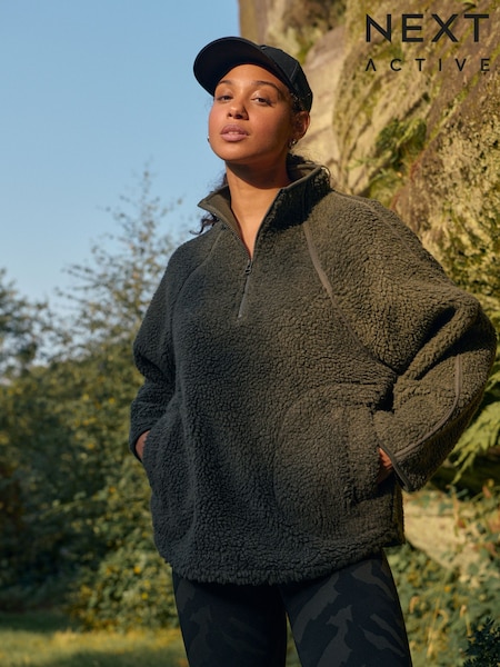 Khaki Green Active Teddy Borg Fleece Jacket (B21106) | £42