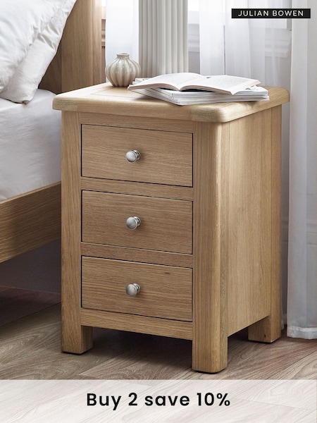 Julian Bowen Brown Memphis Limed 3 Drawer Bedside Table (B21193) | £210