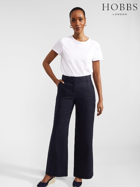 Hobbs Blue Petite Lynn Linen 100% Cotton Trousers (B21502) | £89
