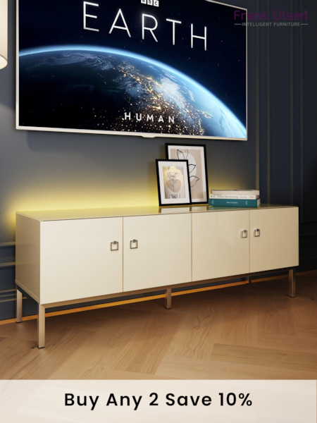 Frank Olsen Antique White Lyra Four Door SMART TV Cabinet (B21727) | £470
