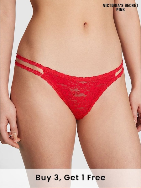 Victoria's Secret PINK Red Pepper Double Strap Thong Floral Lace Knickers (B22004) | £9