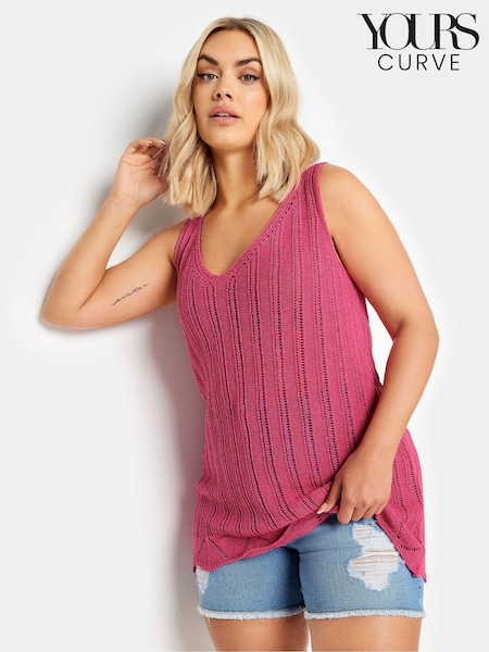 Yours Curve Pink Crochet Knitted Vest (B22239) | £26