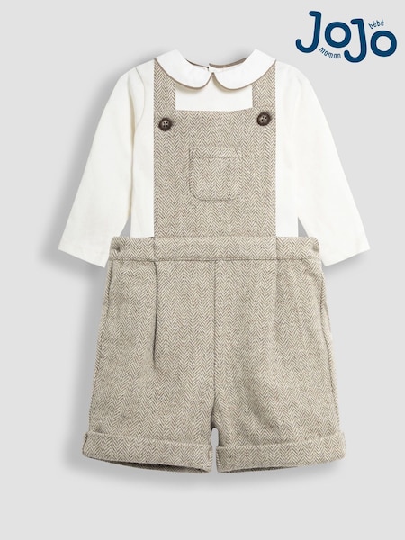 JoJo Maman Bébé Natural Herringbone Dungarees And Top Set (B22314) | £36