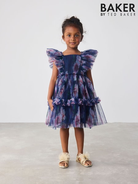 Baker by Ted Baker Floral Crinkle Mesh Frill Dress (B22623) | £48 - £51