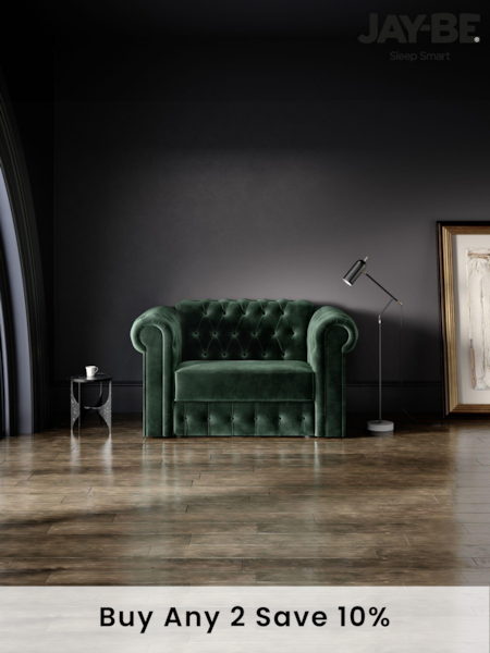 Jay-Be Luxe Velvet Bottle Green Chesterfield Snuggle Sofa Bed (B22698) | £2,710