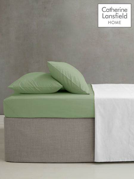 Catherine Lansfield Sage Green Percale Extra Deep Fitted Sheet (B22880) | £16 - £20