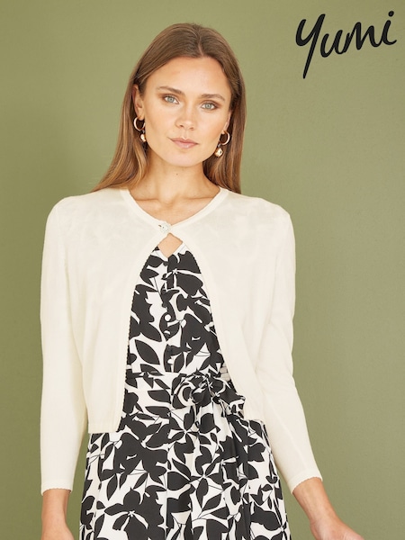 Yumi White Diamante Button Cropped Cardigan (B23103) | £40