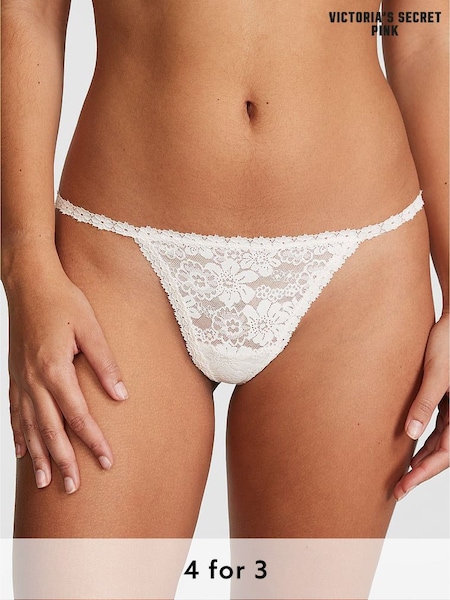 Victoria's Secret PINK Coconut White G String Floral Lace Knickers (B23448) | £9