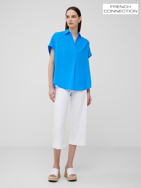 French Connection Sky Blue Crepe Light Sleeveless Popover Shirt (B23510) | £35