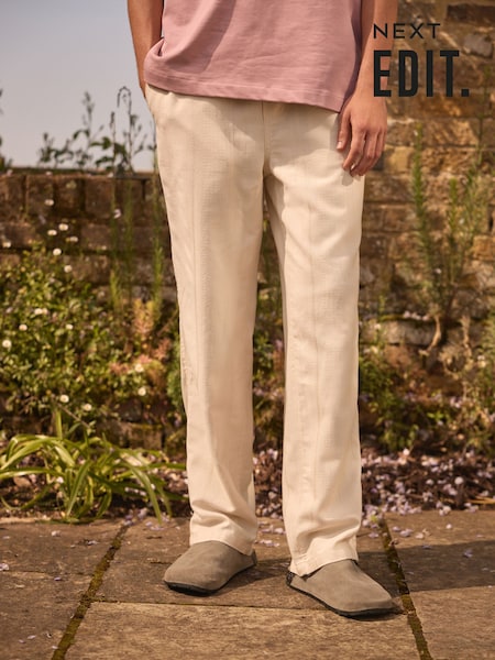 Ecru White Relaxed Fit EDIT Textured Stripe Trousers (B23627) | £30