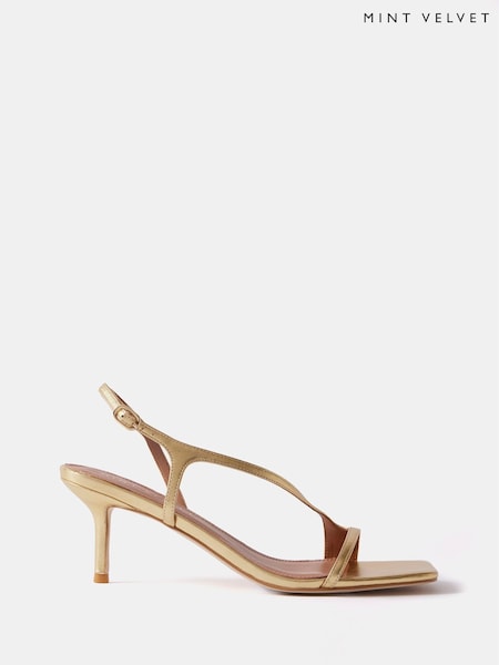 Mint Velvet Gold Minimalist Kitten Heels (B23808) | £119