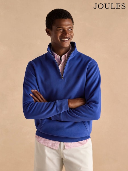Joules Jenkins Dark Blue Brushed Cotton Quarter Zip Sweatshirt (B23846) | £60