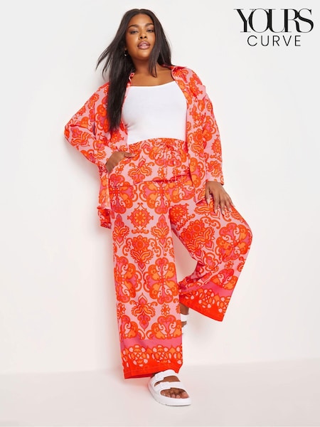 Yours Curve Orange YOURS Curve Orange Abstract Print Wide Leg Trousers (B24038) | £24