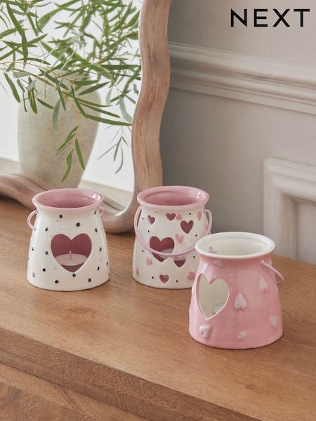 Set of 3 Pink Ceramic Heart Tea Light Holders (B24087) | £18