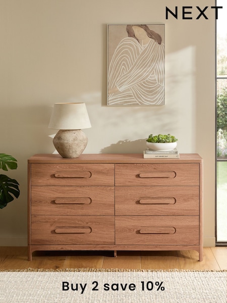 Mid Natural Nolan Oak Effect 6 Drawer Chest of Drawers (B24093) | £499