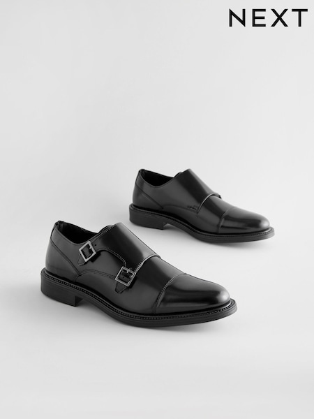 Black Double Monk Shoes (B24185) | £55