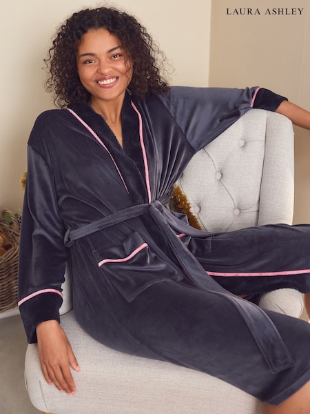 Laura Ashley Navy Velour Robe (B24399) | £42