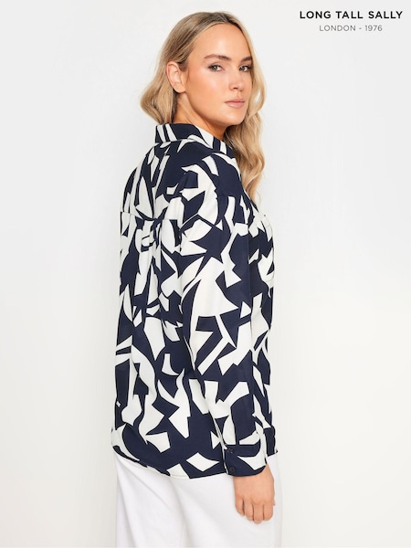 Long Tall Sally Navy Blue Abstract Print Long Sleeve Shirt (B24603) | £29