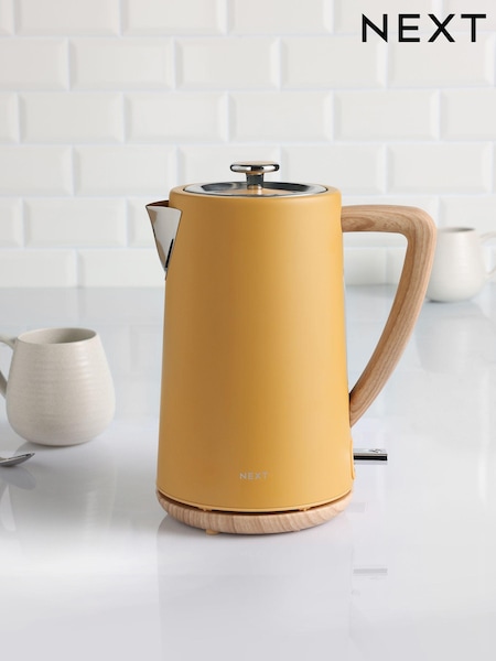 Ochre Yellow Bronx Wood Effect Kettle (B24786) | £45