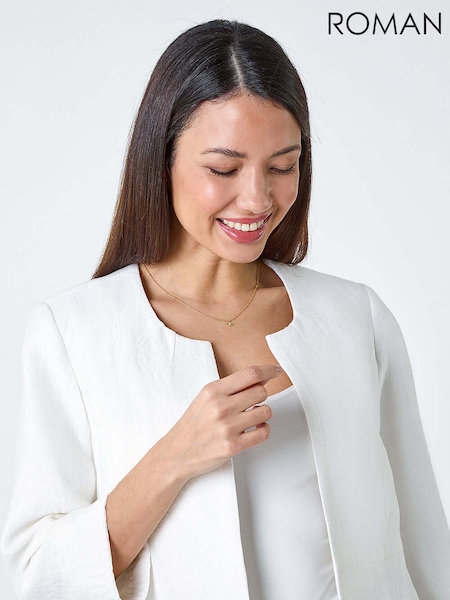 Roman White Pleated Textured Cropped Jacket (B24810) | £45
