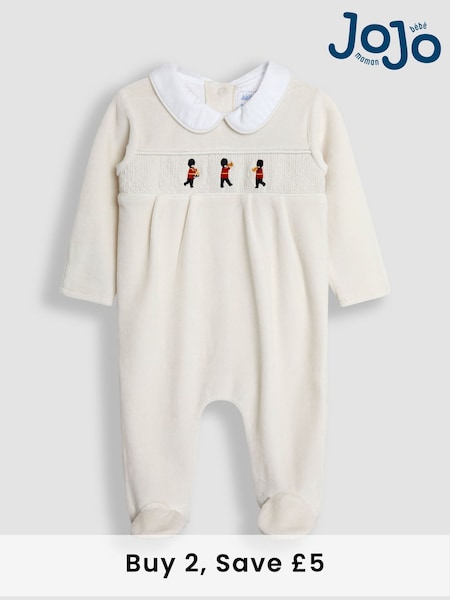JoJo Maman Bébé Grey London Guard Smocked Velour All-In-One (B25286) | £23