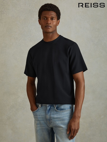 Reiss Navy Wick Textured Crew-Neck T-Shirt (B25365) | £48