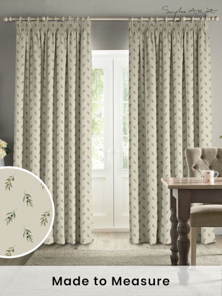 Sophie Allport Neutral Green Olive Made to Measure 100% Cotton Curtains (B25560) | £91