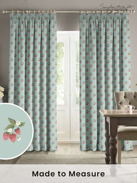 Sophie Allport Blue Strawberries Made to Measure 100% Cotton Curtains (B25573) | £91