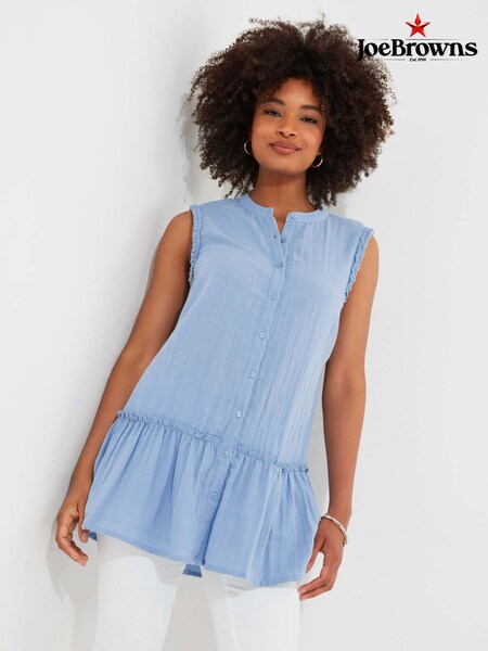 Joe Browns Blue Basic Sleeveless Frilly 100% Cotton Tunic (B25622) | £14