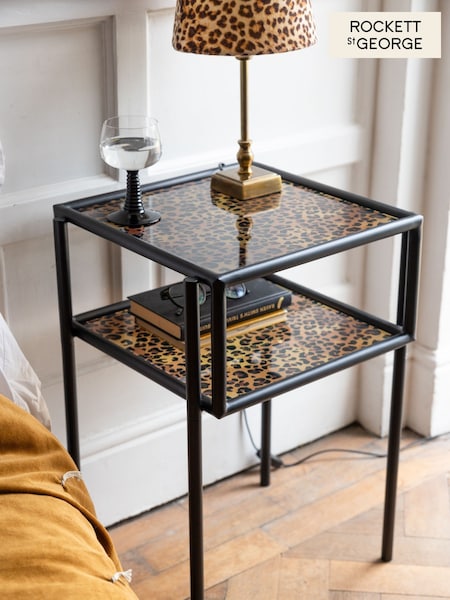 Rockett St George Leopard Print Glass Bedside Table (B25647) | £150