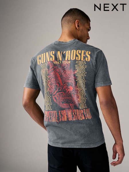 Charcoal Grey Guns N' Roses Regular Fit Band Graphic Print T-Shirt (B25903) | £25