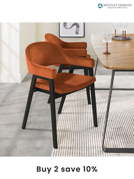 Bentley Designs Weathered Oak Rust Camden Peppercorn Upholstered Arm Chairs Set of 2 (B25929) | £450