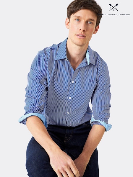 Crew Clothing Blue Slim Fit 100% Cotton Stripe Shirt (B26168) | £57